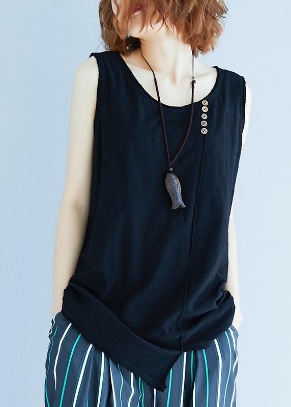 Handmade Black Sleeveless Cotton Summer Tops - bagstylebliss