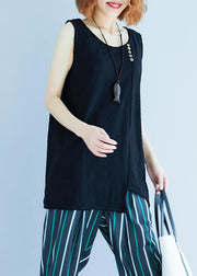 Handmade Black Sleeveless Cotton Summer Tops - bagstylebliss