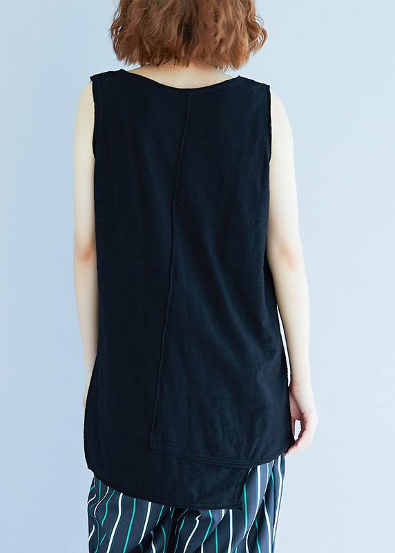 Handmade Black Sleeveless Cotton Summer Tops - bagstylebliss