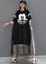 Handmade Black Tulle Patchwork Dress Short Sleeve