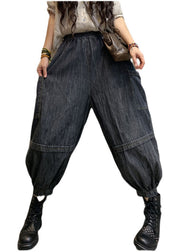 Handmade Black high waist Patchwork denim Pants Spring