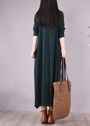 Handmade Blackish Green Embroidery Clothes High Neck Cinched Robes Spring Dresses - bagstylebliss