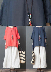 Handmade Blue Linen Cotton low high design Shirt Top - bagstylebliss