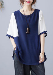 Handmade Blue Patchwork Batwing Sleeve Shirt Top Summer - bagstylebliss