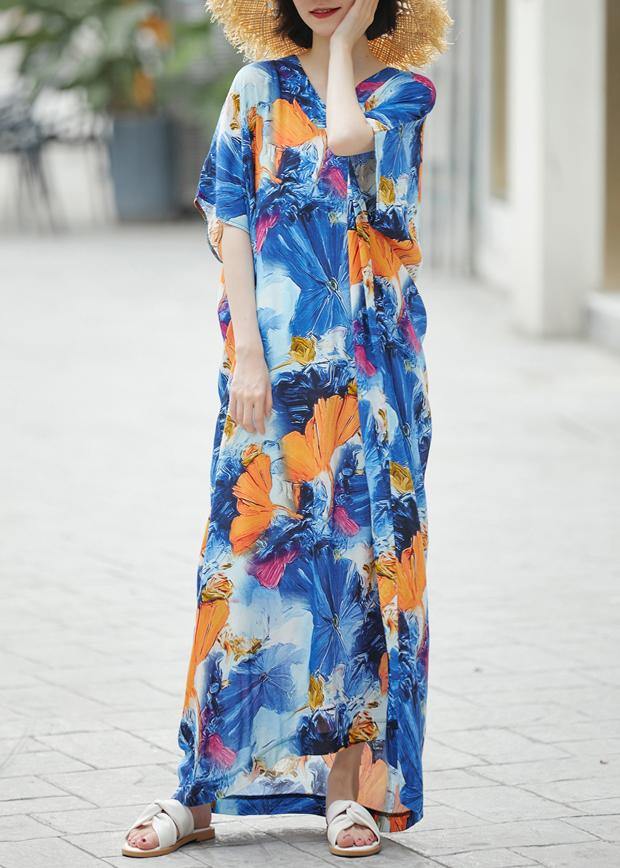 Handmade Blue Print Sundress Caftan Summer Dresses - bagstylebliss