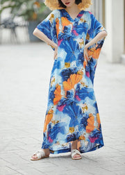 Handmade Blue Print Sundress Caftan Summer Dresses - bagstylebliss