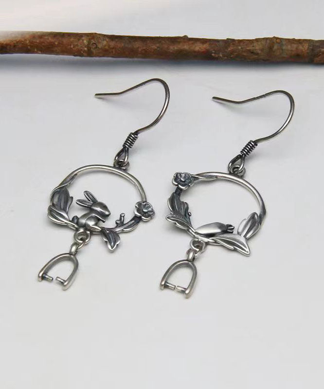 Handmade Boho Little Rabbit Carrot Silver Drop Earrings