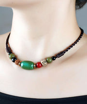 Handmade Brown Hand Knitting Turquoise Pipal Tree Seed Graduated Bead Necklace