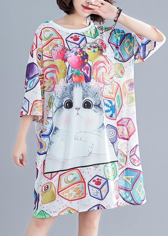 Handmade Cartoon print Cotton clothes half sleeve daily summer Dress - bagstylebliss