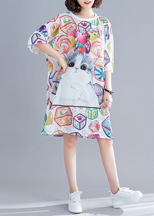 Handmade Cartoon print Cotton clothes half sleeve daily summer Dress - bagstylebliss