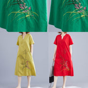 Handmade Chinese Button linen dresses Tutorials yellow embroidery Dress summer - bagstylebliss