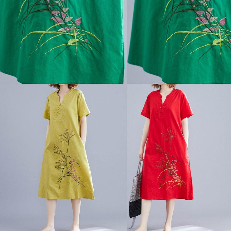 Handmade Chinese Button linen dresses Tutorials yellow embroidery Dress summer - bagstylebliss