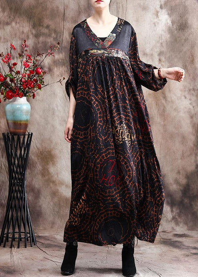Handmade Chocolate Silk Dress Print Robe Kaftans - bagstylebliss