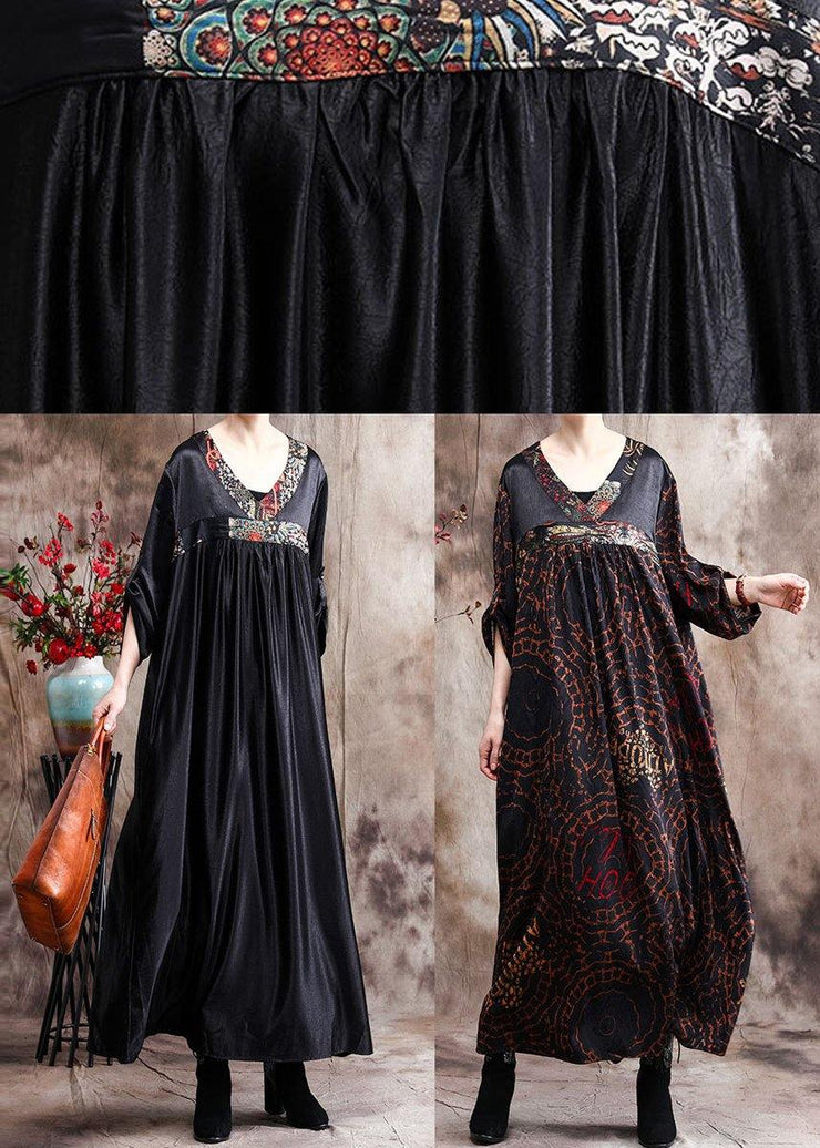 Handmade Chocolate Silk Dress Print Robe Kaftans - bagstylebliss