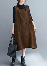 Handmade Coffee Pockets Patchwork Corduroy Sweatshirts Dress Sleeveless