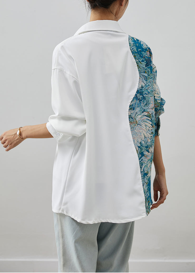 Handmade Colorblock Asymmetrical Patchwork Cotton Shirts Fall