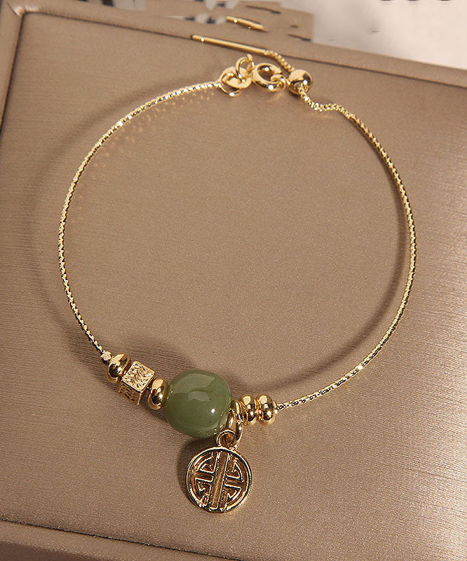 Handmade Gold Overgild Jade Fu Character Charm Bracelet