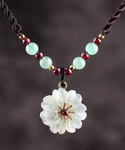 Handmade Green Crystal Jade Floral Pendant Necklace