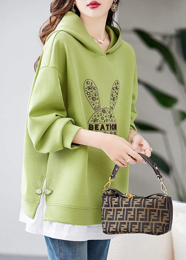 Handmade Green Embroidered Zircon Warm Fleece Sweatshirts Top Winter