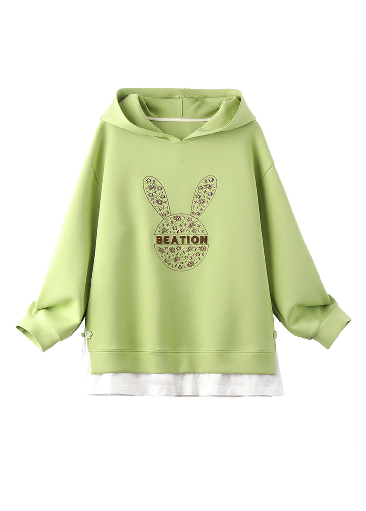 Handmade Green Embroidered Zircon Warm Fleece Sweatshirts Top Winter