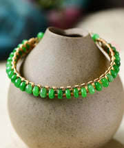 Handmade Green Jade Patchwork 14K Gold Bangle