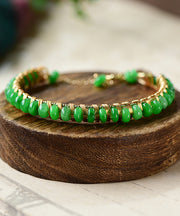 Handmade Green Jade Patchwork 14K Gold Bangle