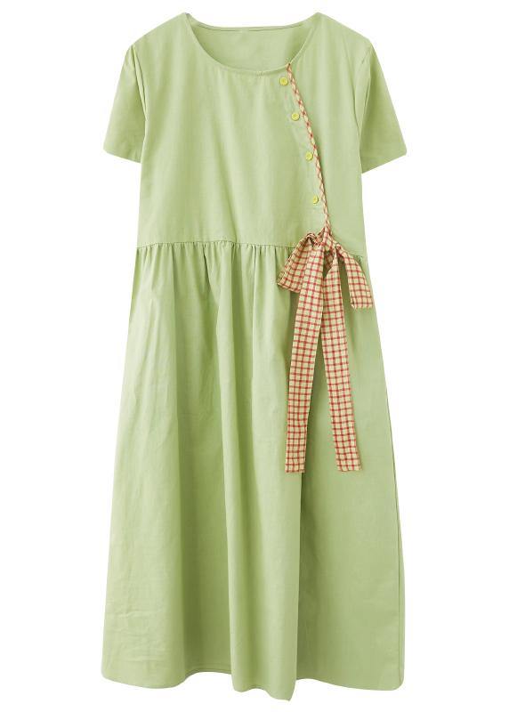 Handmade Green Loose Cotton Linen Summer Party Dress - bagstylebliss