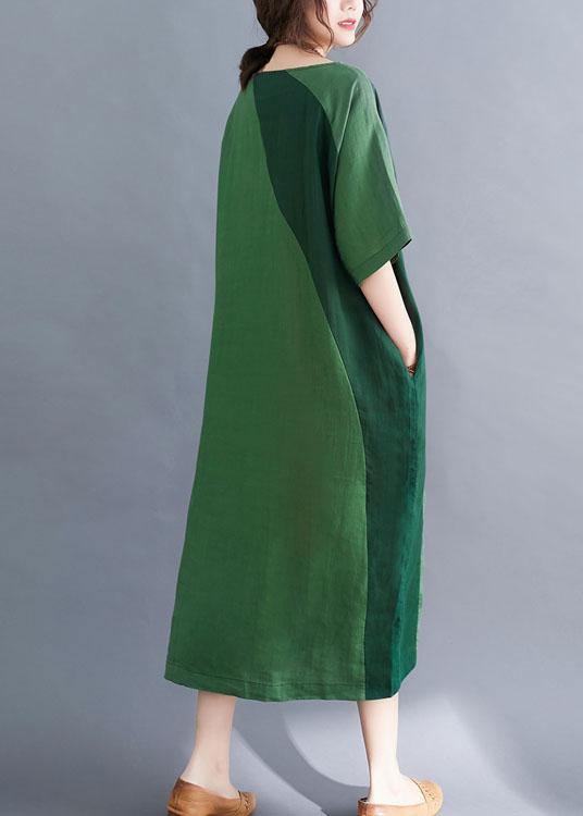 Handmade Green O-Neck Patchwork Summer Vacation Dresses Half Sleeve - bagstylebliss