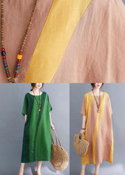 Handmade Green O-Neck Patchwork Summer Vacation Dresses Half Sleeve - bagstylebliss