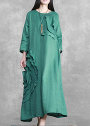 Handmade Green 3D Flower Linen Maxi Dress - bagstylebliss