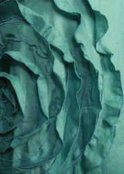 Handmade Green 3D Flower Linen Maxi Dress - bagstylebliss