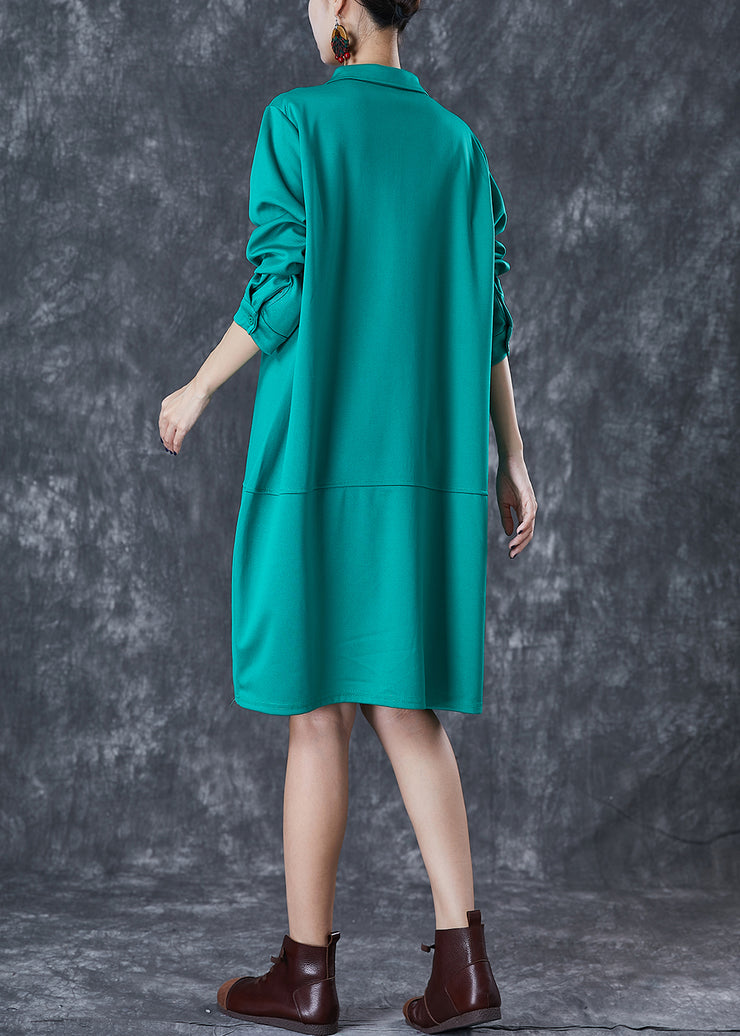 Handmade Green Peter Pan Collar Patchwork Spandex Robe Dresses Fall