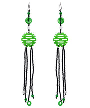 Handmade Green Sterling Silver Jade Tassel Glass Bea Drop Earrings