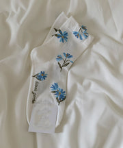 Handmade Grey Blue Floral Cotton Ankle Socks