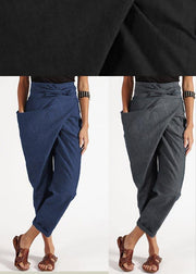 Handmade Grey asymmetrical design High Waist Cotton Harem Summer Pants - bagstylebliss