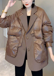 Handmade Khaki Casual Winter Puffer Jacket Down Coat