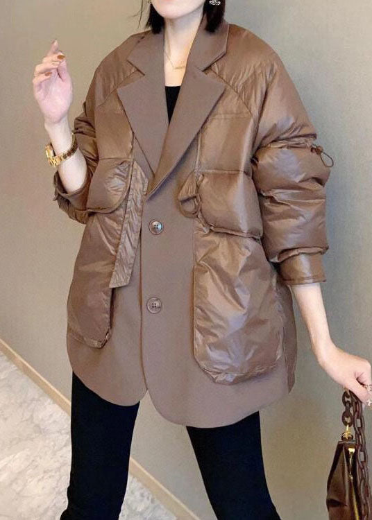 Handmade Khaki Casual Winter Puffer Jacket Down Coat