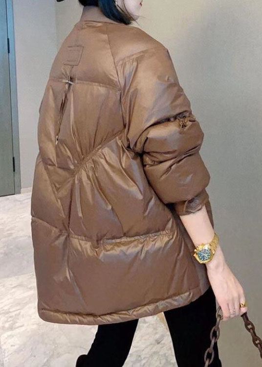 Handmade Khaki Casual Winter Puffer Jacket Down Coat