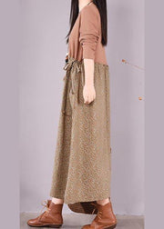 Handmade Khaki Patchwork Print Tunics For Women O Neck Plus Size Spring Dress - bagstylebliss