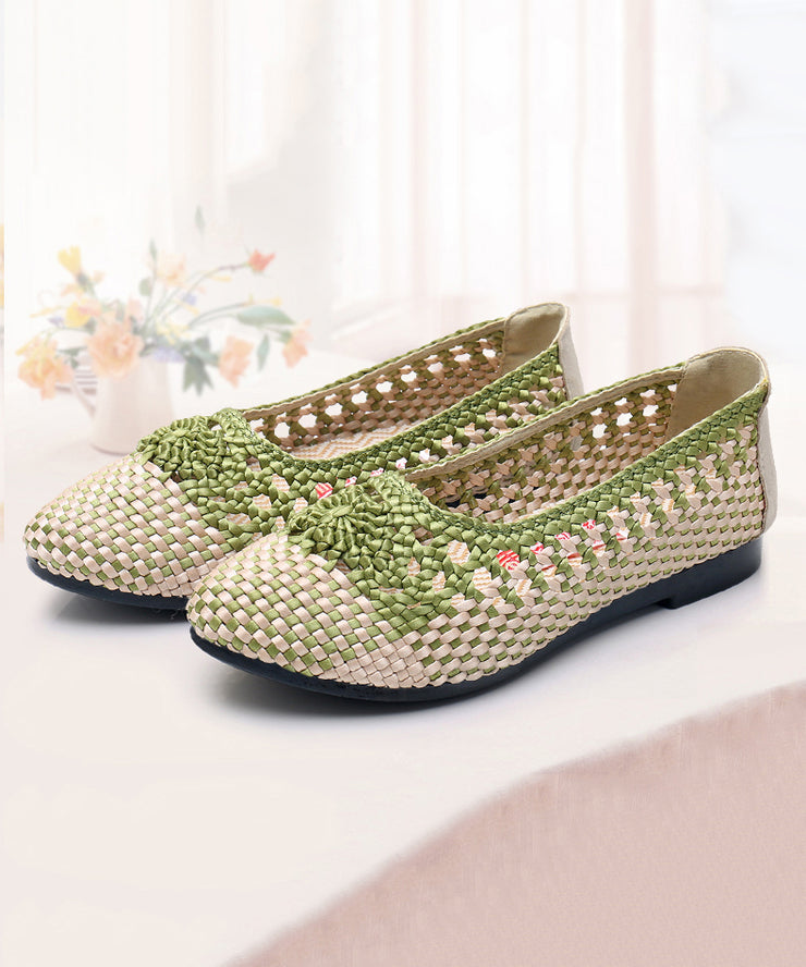 Handmade Knit Fabric Flat Shoes Splicing Hollow Out Women