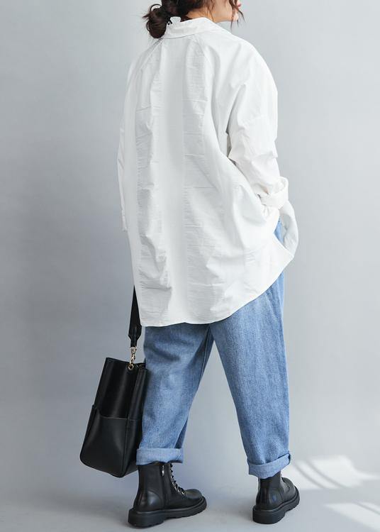 Handmade Lapel Collar  Cotton spring Clothes White tunic shirt - bagstylebliss