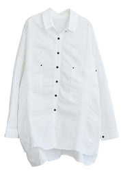 Handmade Lapel Collar  Cotton spring Clothes White tunic shirt - bagstylebliss