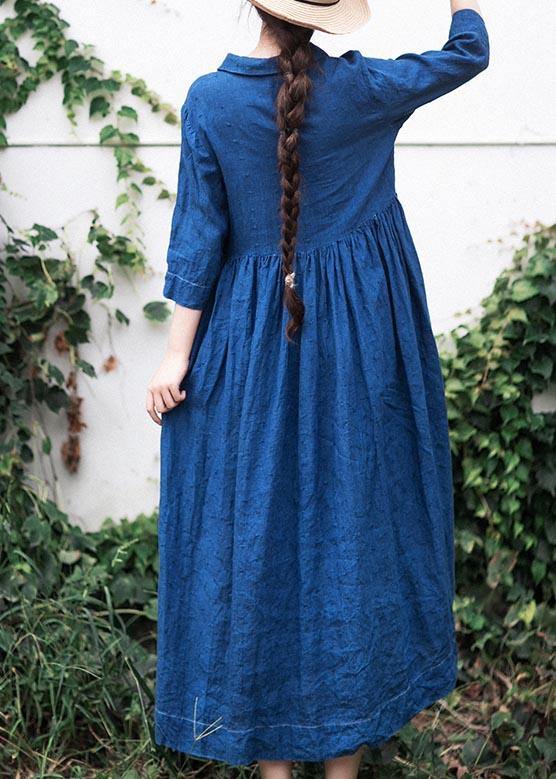 Handmade Lapel Half Sleeve Spring Tunics Shirts Blue Dress - bagstylebliss