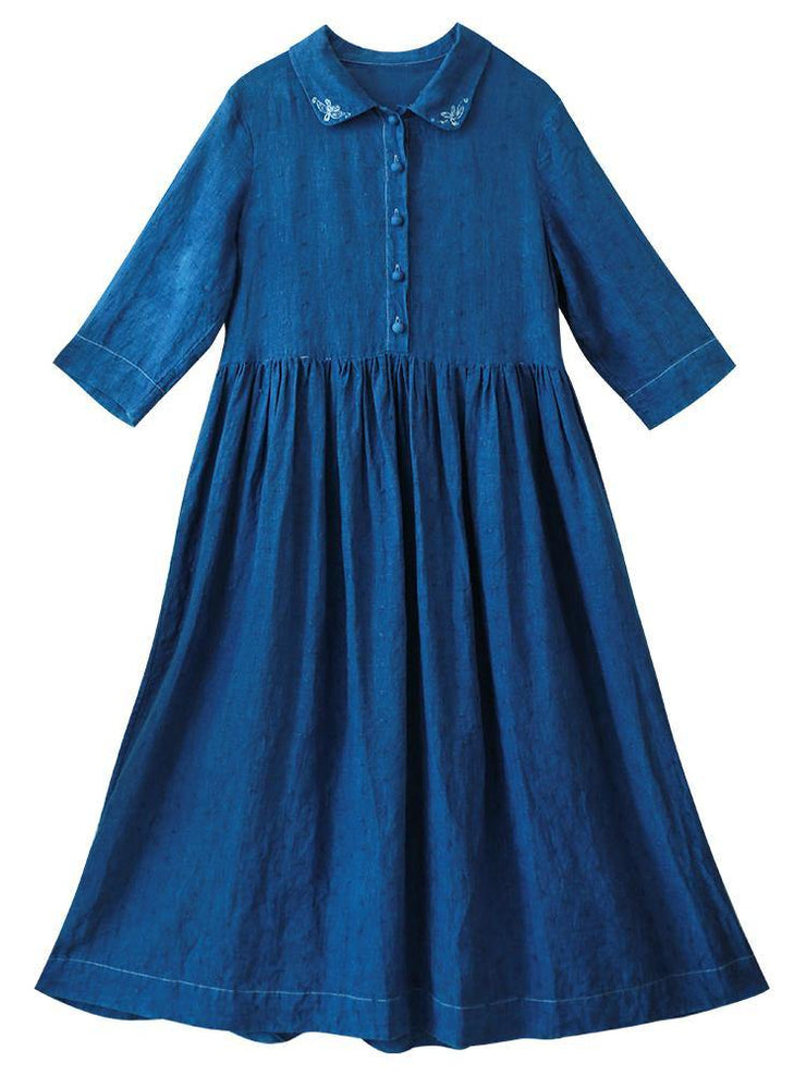 Handmade Lapel Half Sleeve Spring Tunics Shirts Blue Dress - bagstylebliss