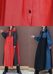 Handmade Lapel Patchwork Spring Long Dress Photography Red Kaftan Dress - bagstylebliss