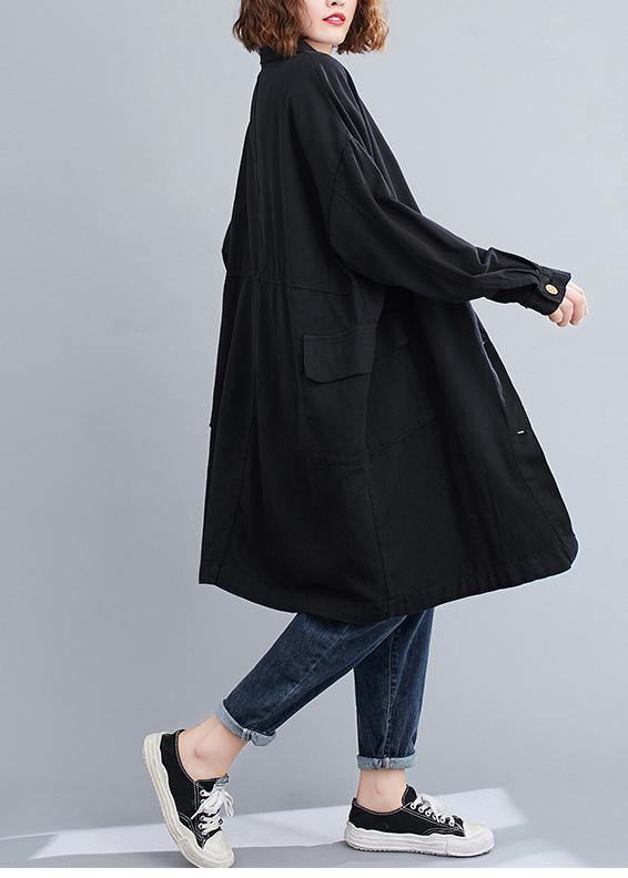 Handmade Lapel Patchwork Spring Tops Women Tunic Black Blouse - bagstylebliss