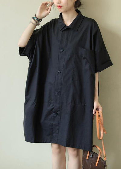 Handmade Black Plus Size Dress Lapel Summer Clothes Ideas - bagstylebliss