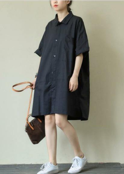 Handmade Black Plus Size Dress Lapel Summer Clothes Ideas - bagstylebliss