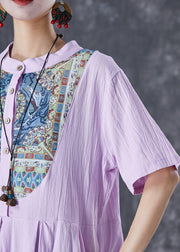 Handmade Light Purple Oversized Patchwork Linen Dress Summer