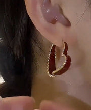 Handmade Mulberry Copper Alloy Zircon Drip Oil Love Hoop Earrings